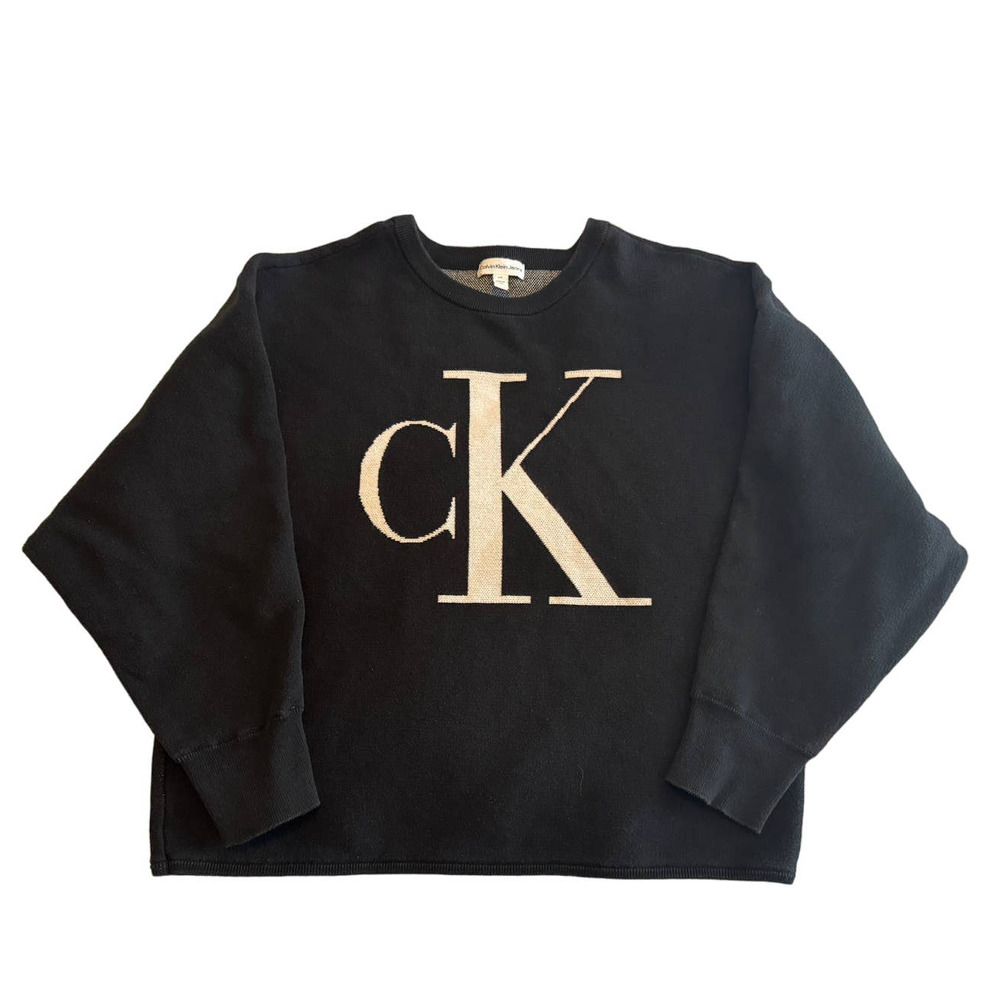 Calvin Klein Monogram Black and White Dolman Long Sleeve Sweater Size Large